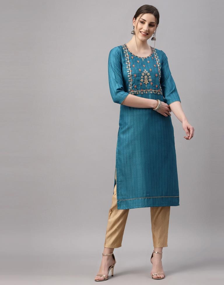 Teal Embroidered Kurti