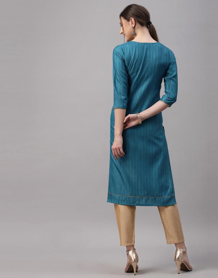 Teal Embroidered Kurti