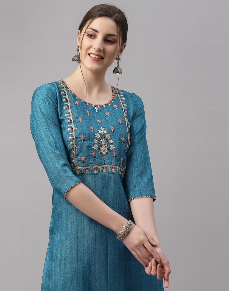 Teal Embroidered Kurti