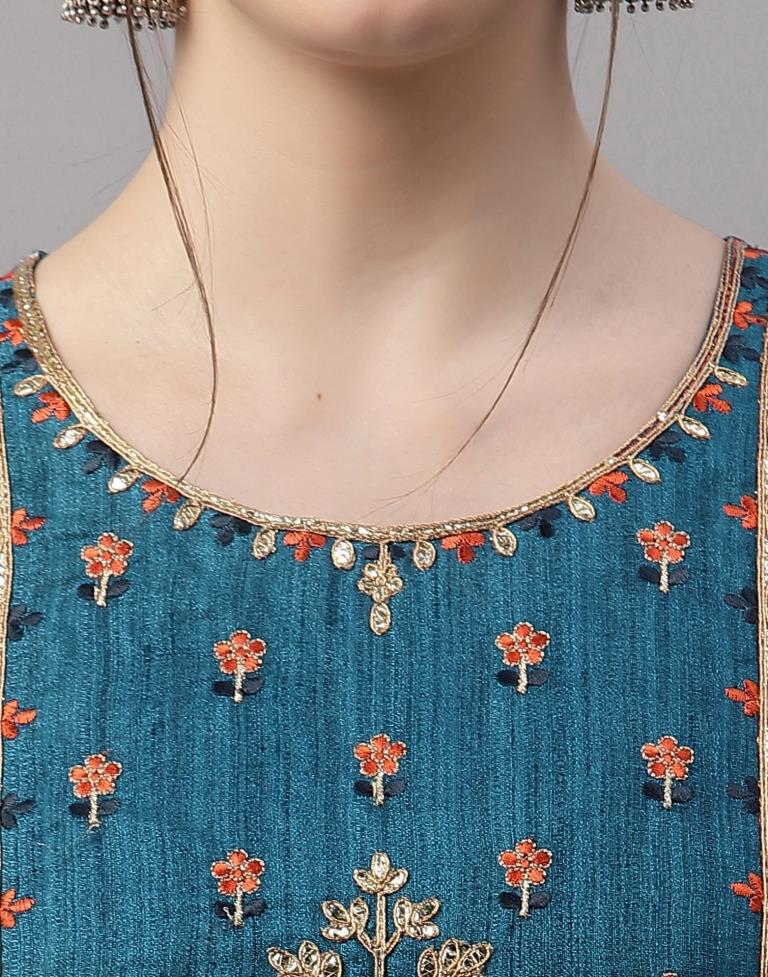 Teal Embroidered Kurti