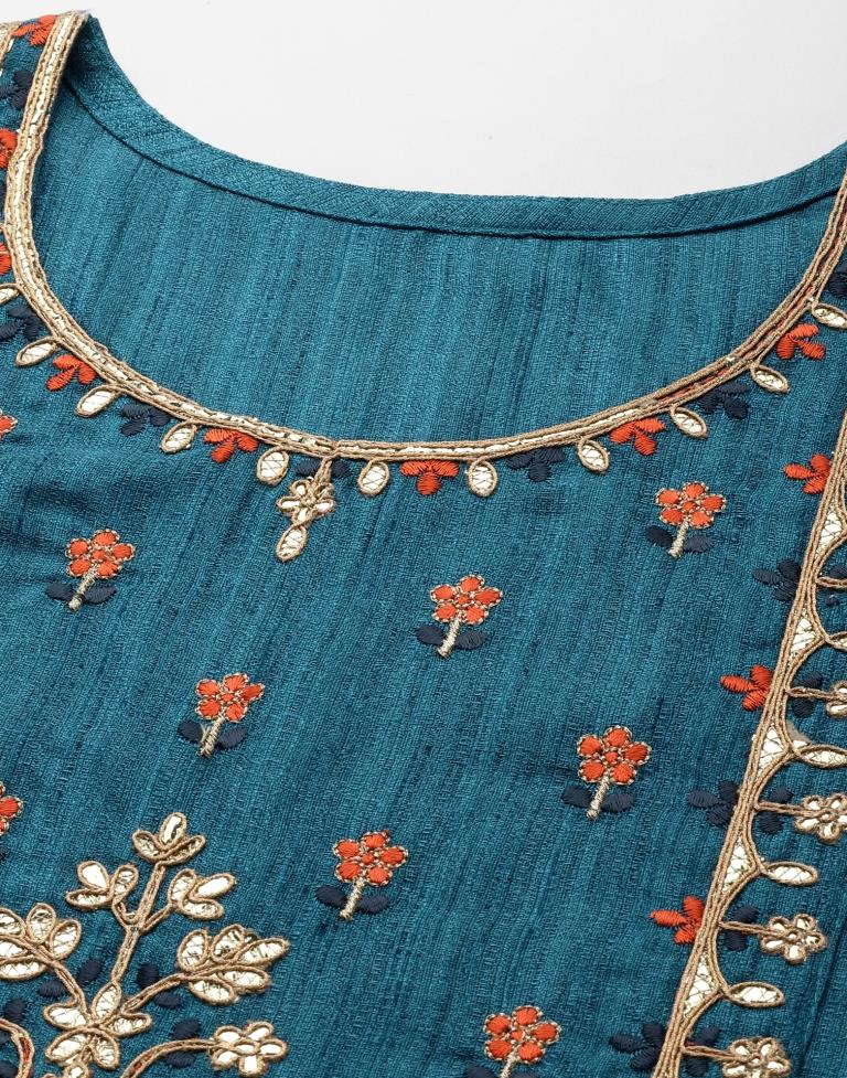 Teal Embroidered Kurti