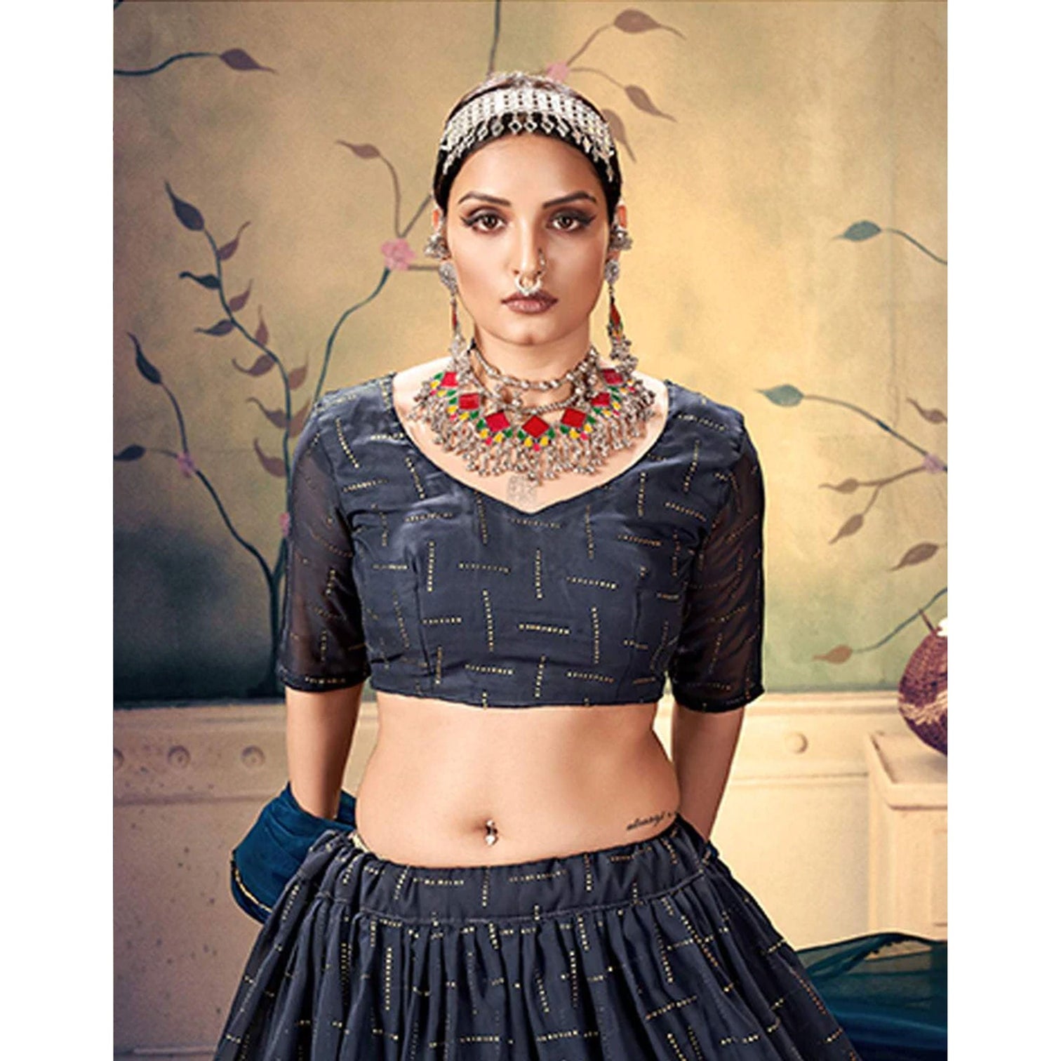 Black Pearl Georgette Fabrics Lehenga choli