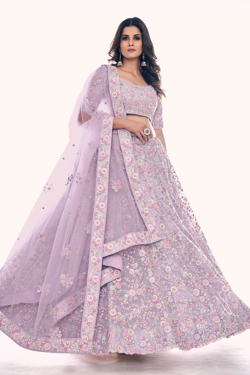 Lilac Soft Net Embroidered Designer Lehenga Choli