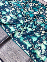 Teal Digital Kalamkari Banarasi Saree