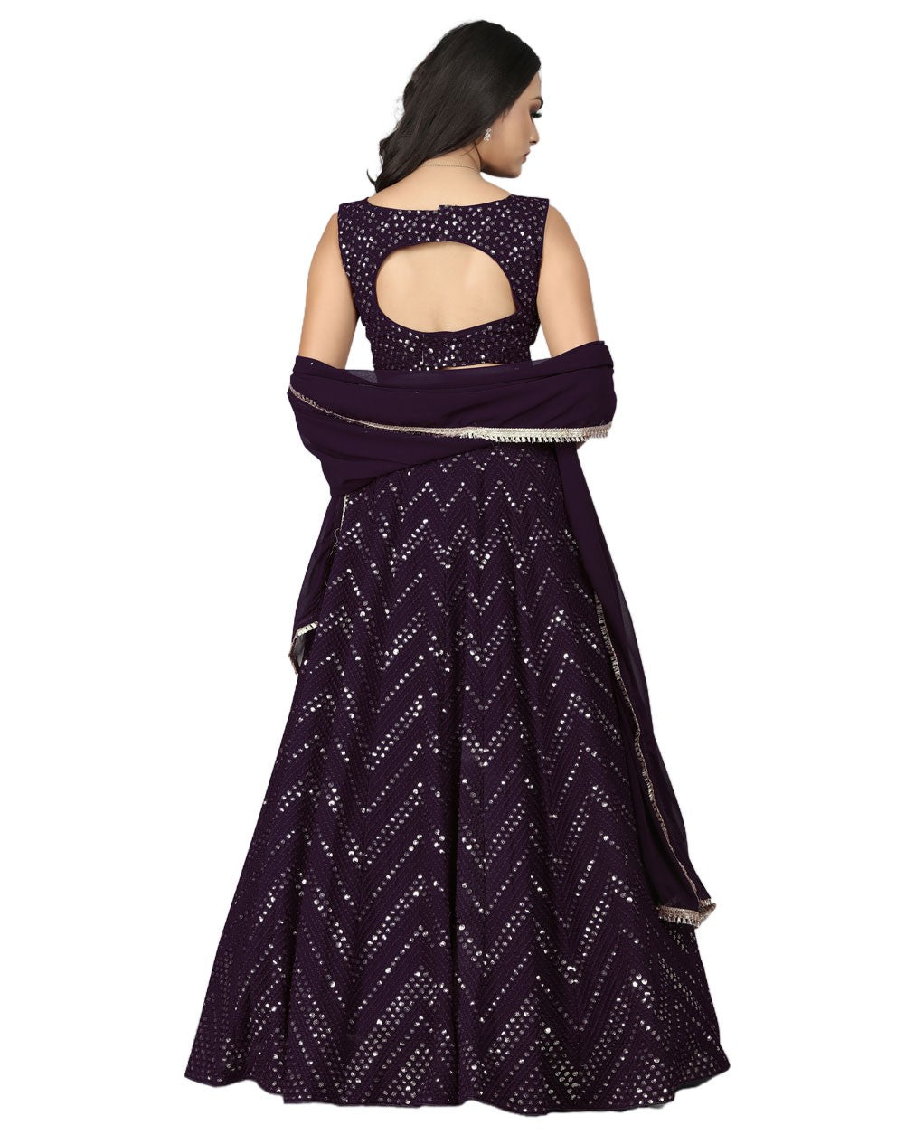 Dark Wine Georgette Lehenga Choli with Heavy Embroidery thread and Sequence work