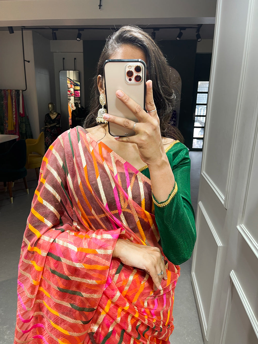 Pink Color Zari Weaving Work Organza Saree