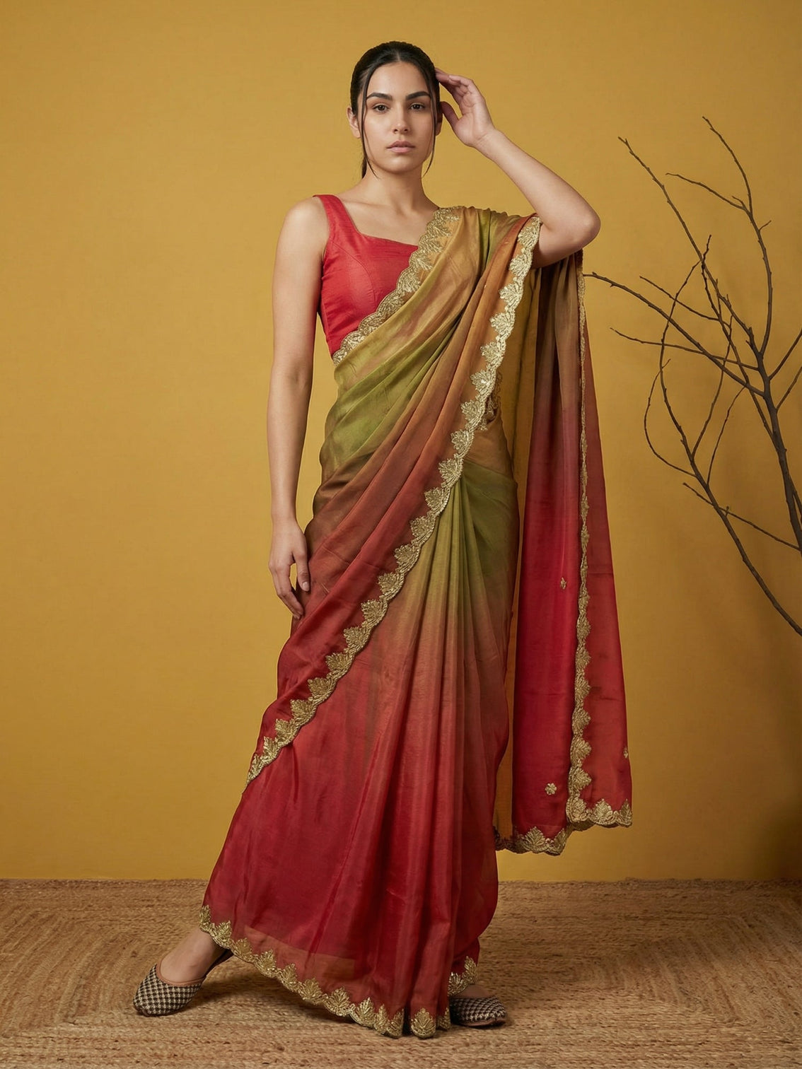 Party wear fendy satin designer saree with gotapatti work cutwork border
