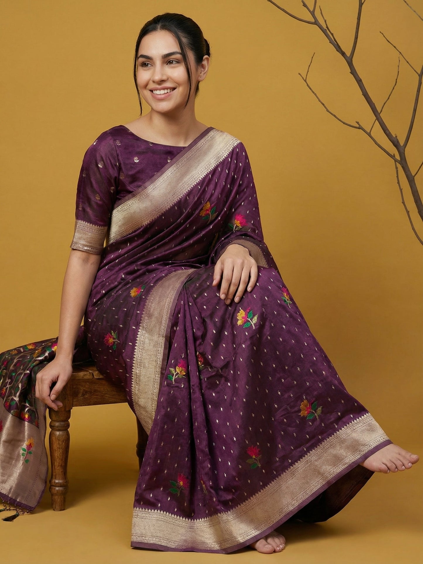 Soft Organza Meenakari Woven Saree with Jamdani Zari Pallu and Brocade Blouse Festive Wedding Party Wear Saree