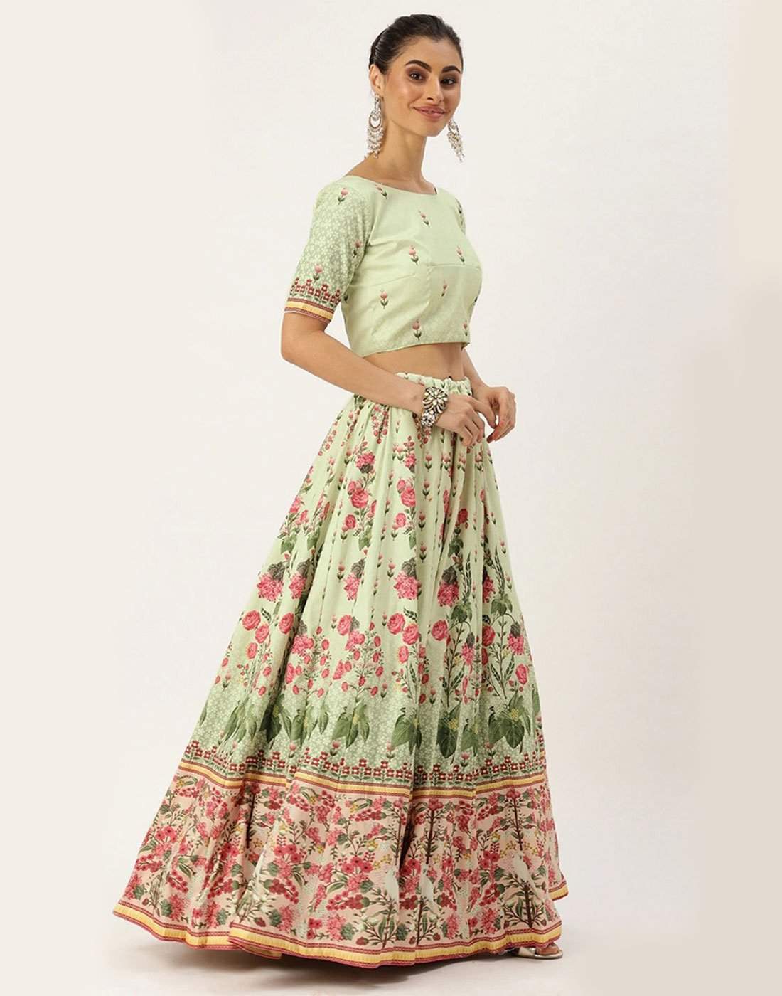 Light Green Colored Vaishali Silk Lehenga Choli