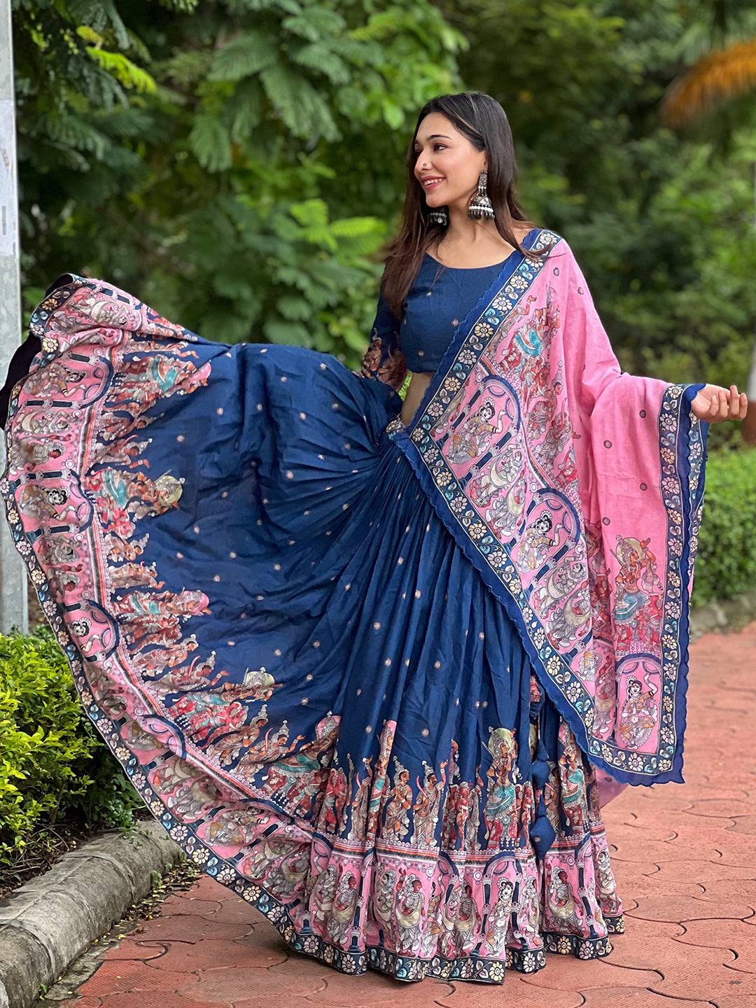 Admiral Blue Kalamkari Lehenga Set
