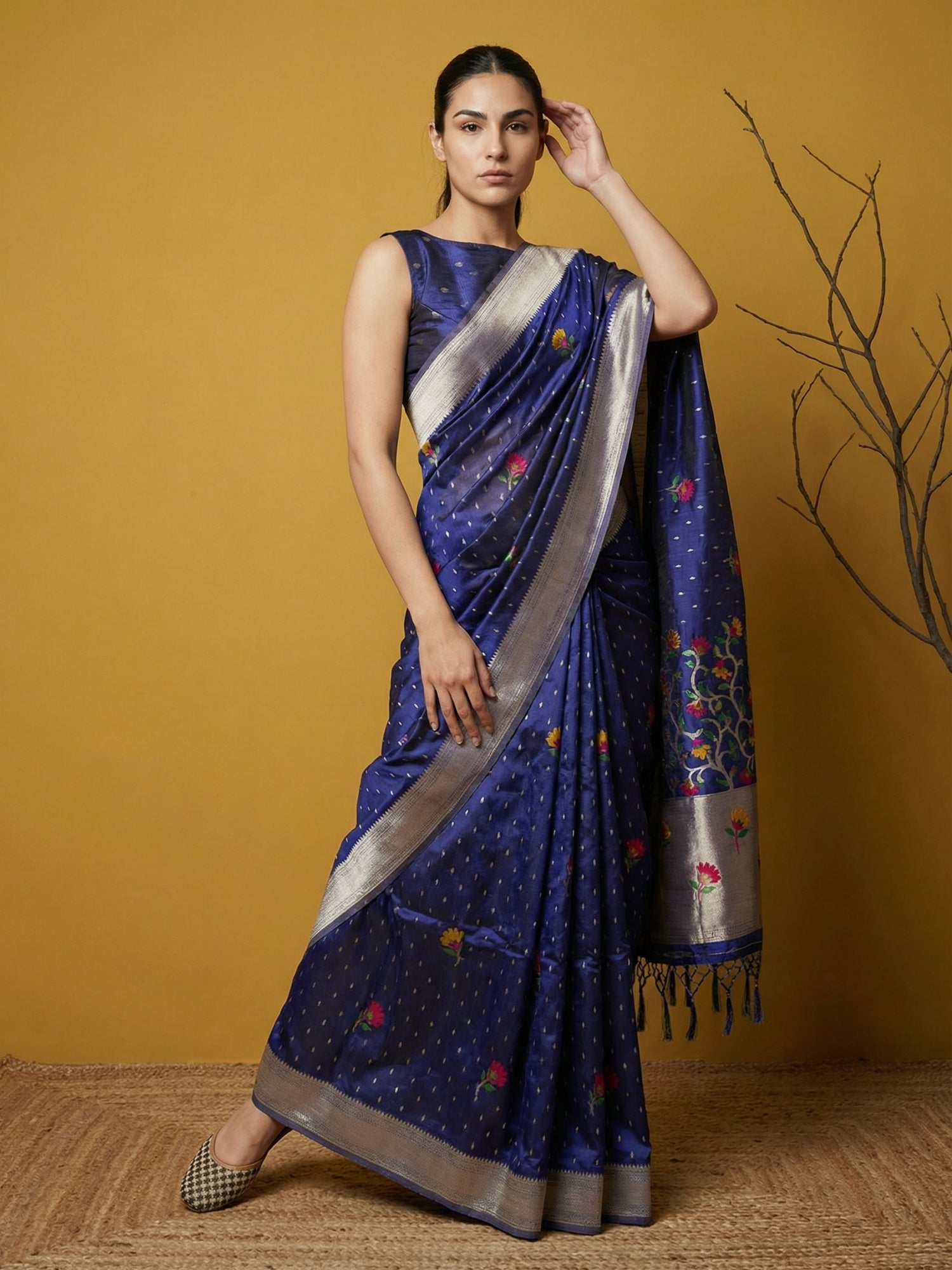 Soft Organza Meenakari Woven Saree with Jamdani Zari Pallu and Brocade Blouse Festive Wedding Party Wear Saree