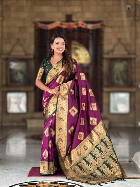 Premium Magenta Banarasi Silk Saree for Women
