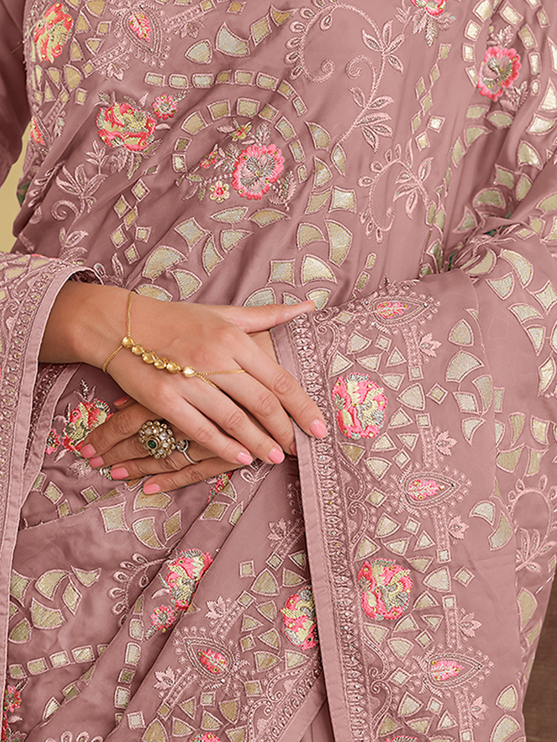 Lilac Satin Georgette Saree With Unstitched Blouse
