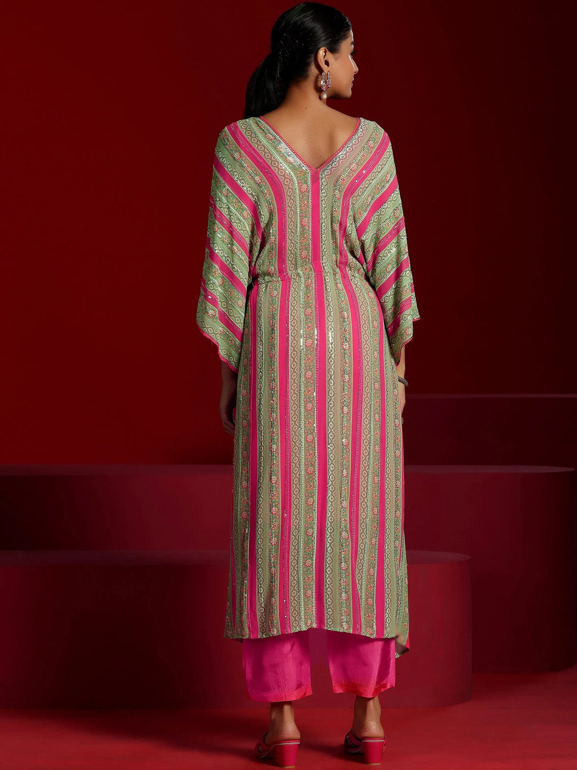 Mameraa Art Pink Printed Poly Georgette 3 Piece Co-Ords