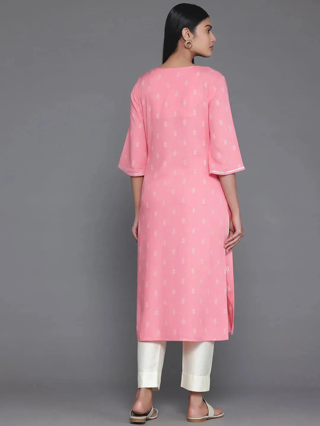 Libas Pink Yoke Design Rayon Straight Kurta