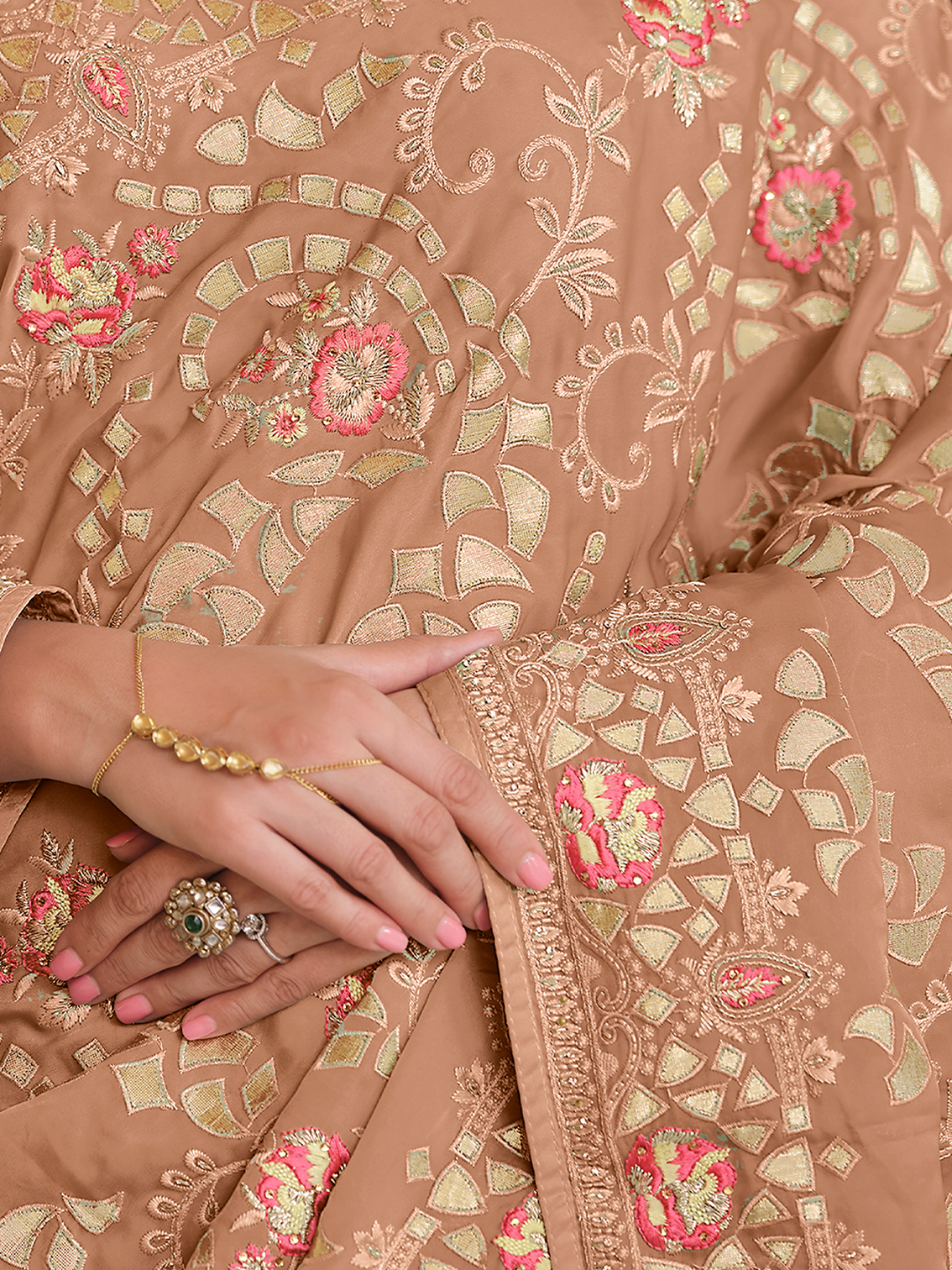 Brown Satin Georgette Saree With Unstitched Blouse