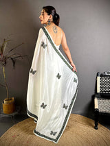 Green Soft Chinnon Butterfly Butta Saree