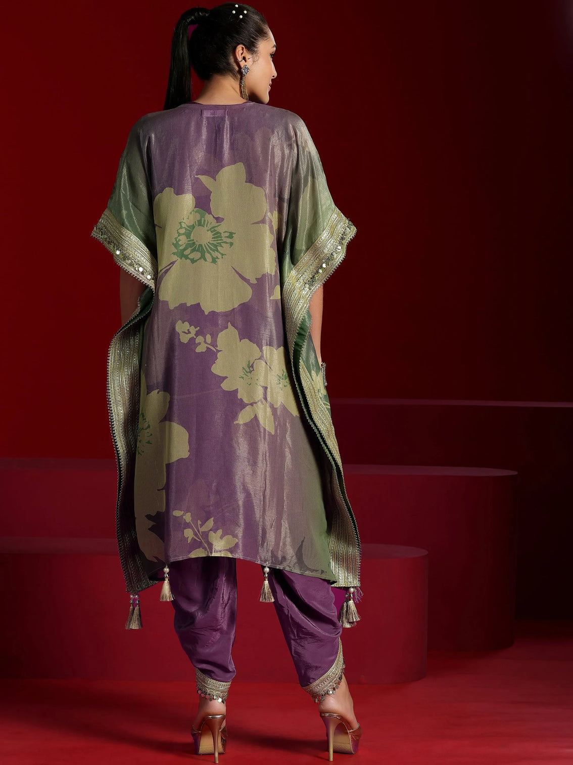 Mameraa Art Mauve Printed Silk Blend Co-Ords