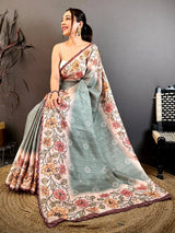 Elegant Floral Bandhani Tussar Saree