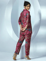 Libas Pink Printed Silk Blend Co-Ords
