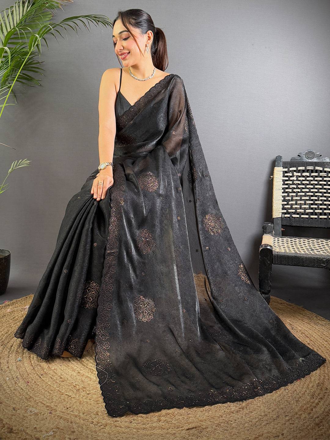 Black Art Silk Sequence Work Saree