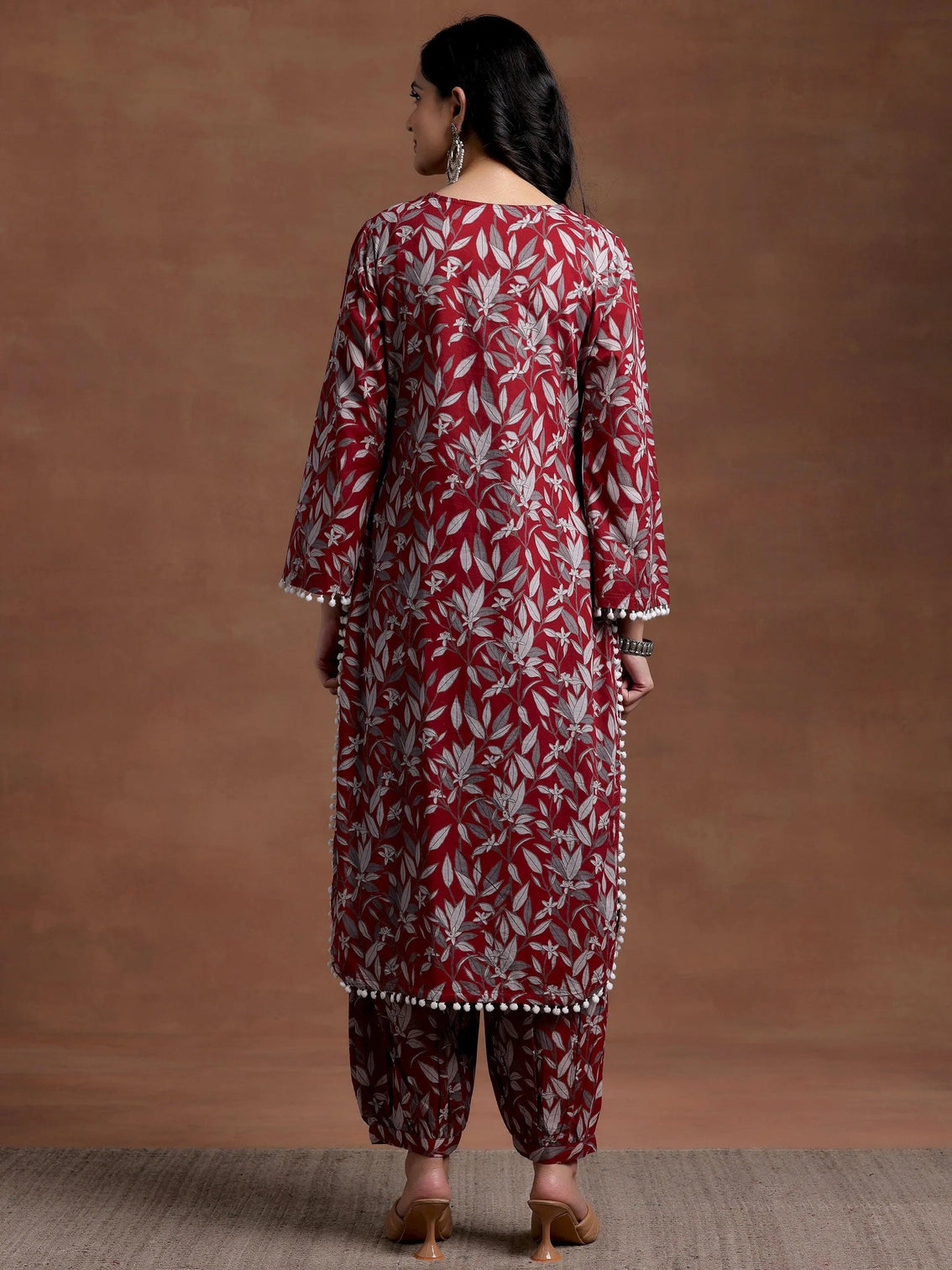 Mameraa Rust Printed Cotton Pathani Kurta Set