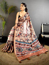 Artistic Ghicha Tussar Digital Art Saree