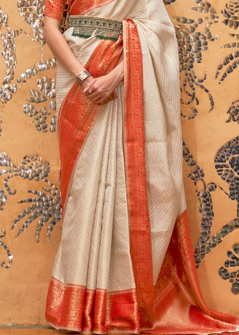 Daisy White Zari Woven Kanjivaram Silk Saree