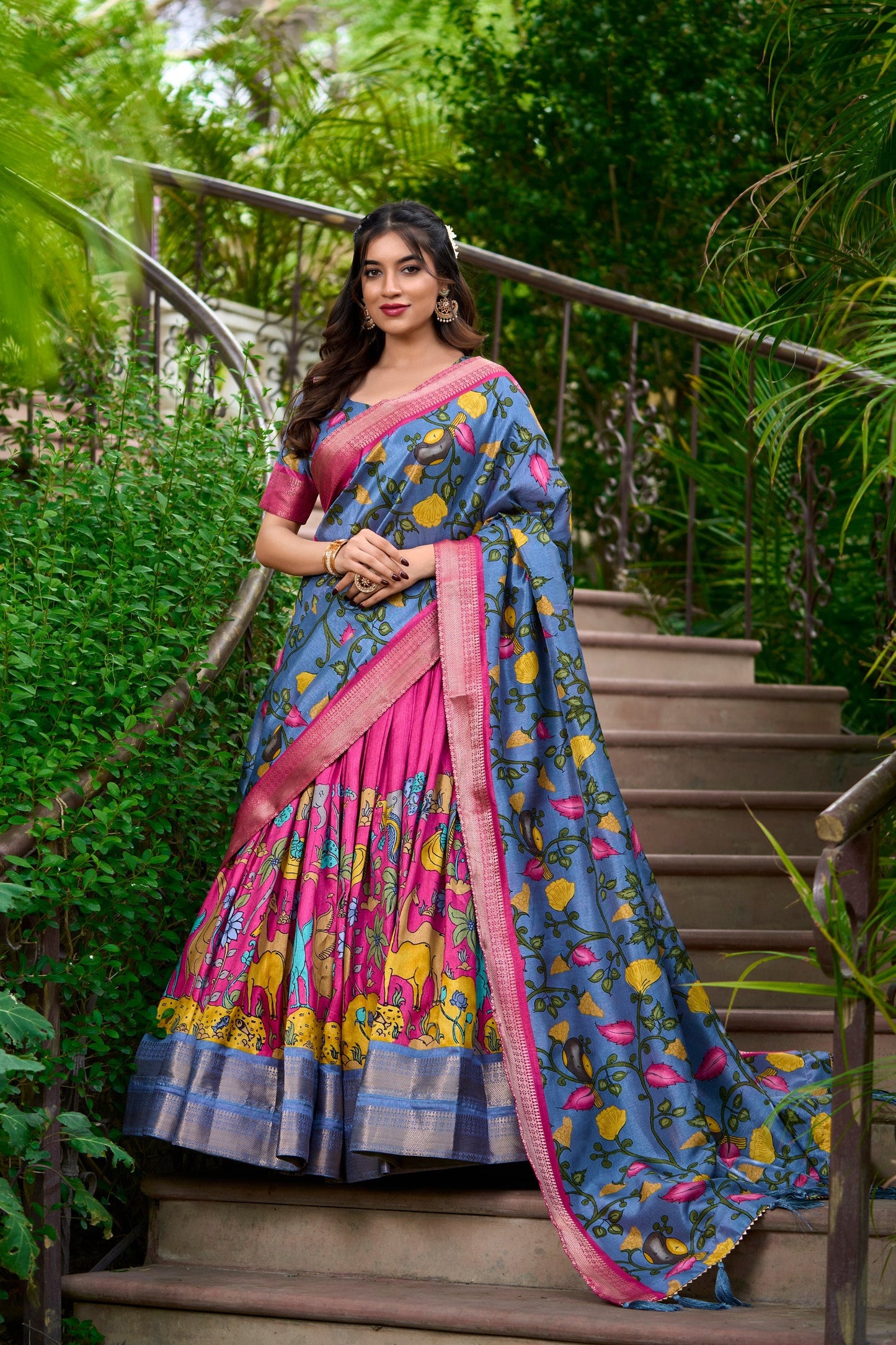 Kalamkari printed lehenga choli dupatta set