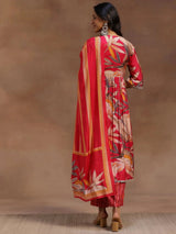 Gerua Pink Printed Silk Blend A-Line Kurta With Salwar & Dupatta
