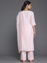 Gerua Peach Self Design Silk Blend Straight Suit With Dupatta