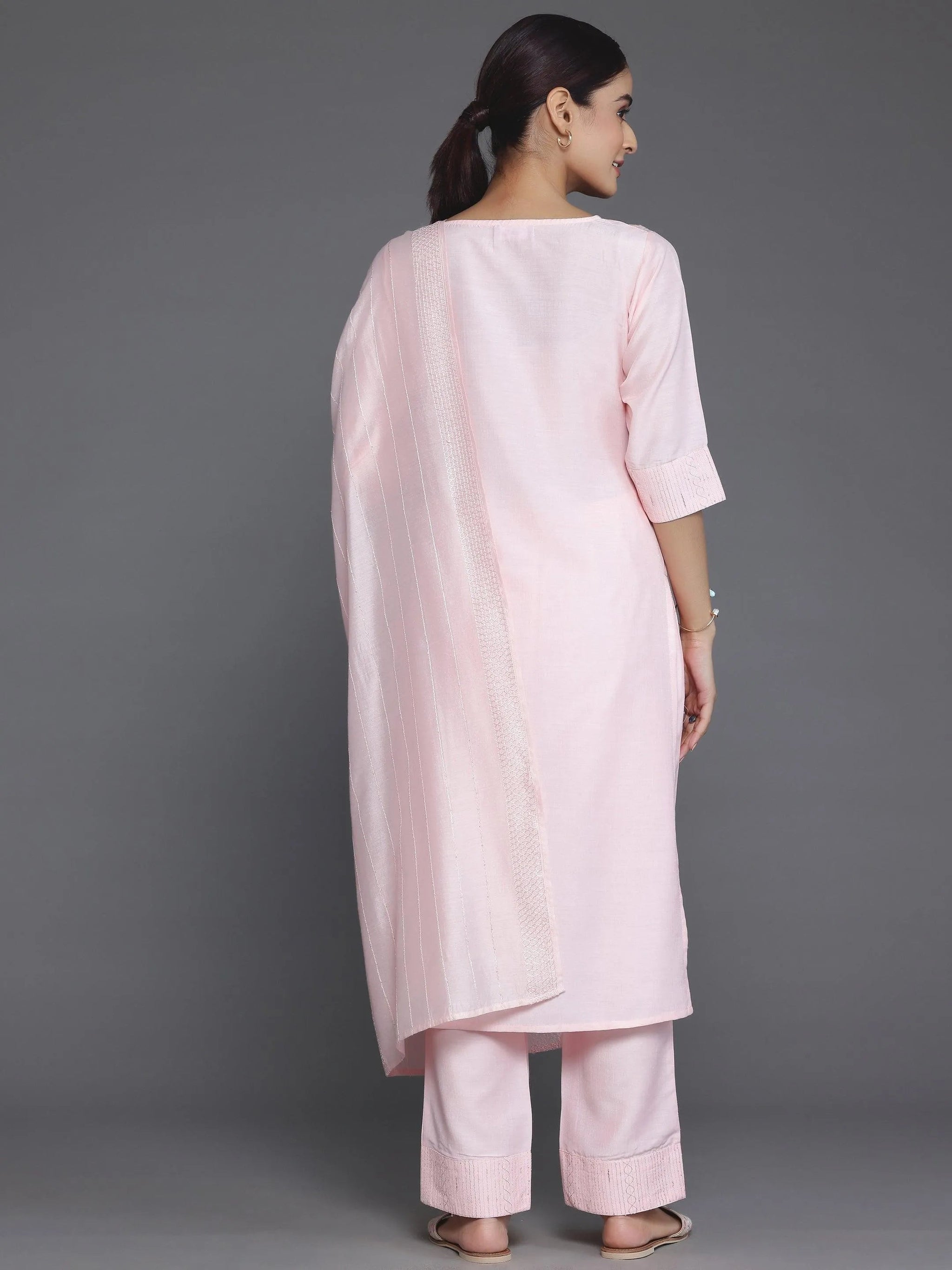 Gerua Peach Self Design Silk Blend Straight Suit With Dupatta