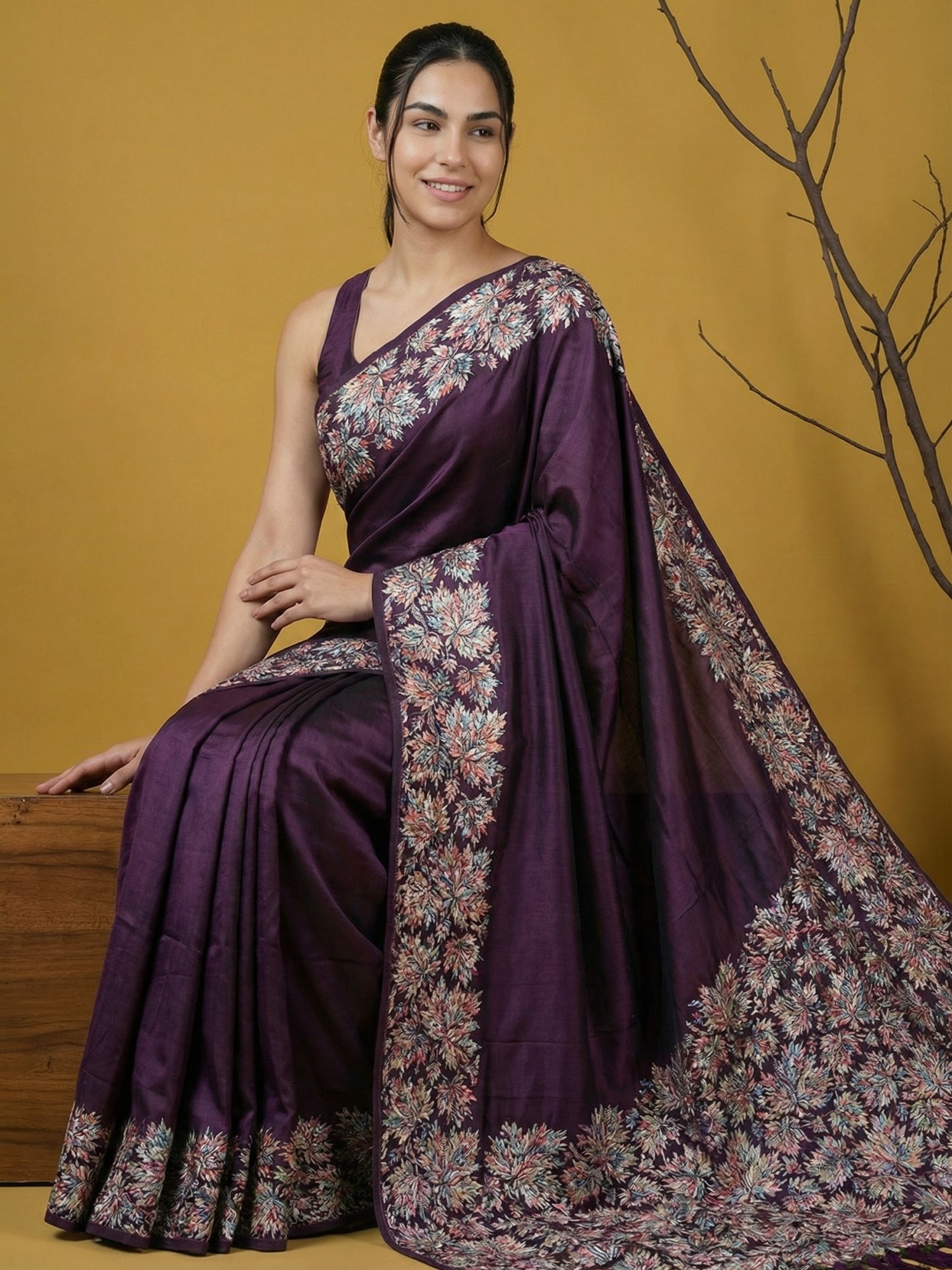Soft Silk Printed Floral Saree with Rainbow Zari Woven Pallu and Contrast Blouse Festive Party Wear Saree