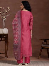Gerua Pink Printed Silk Blend Straight Suit With Dupatta