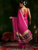 Libas Pink Printed Silk Blend Saree With Unstitched Blouse Piece