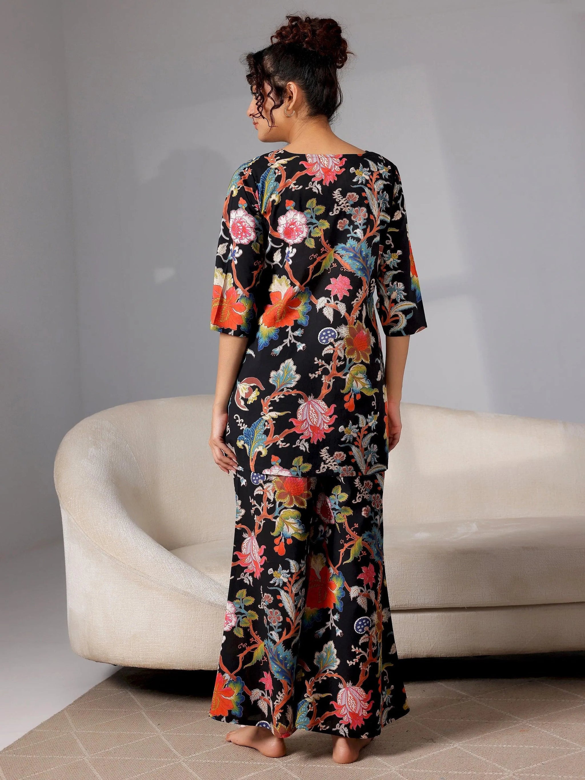 Libas Black Printed Cotton Night Suits
