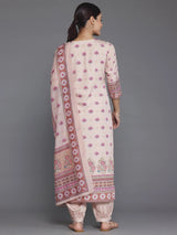 Libas Peach Printed Poly Crepe Straight Suit With Dupatta