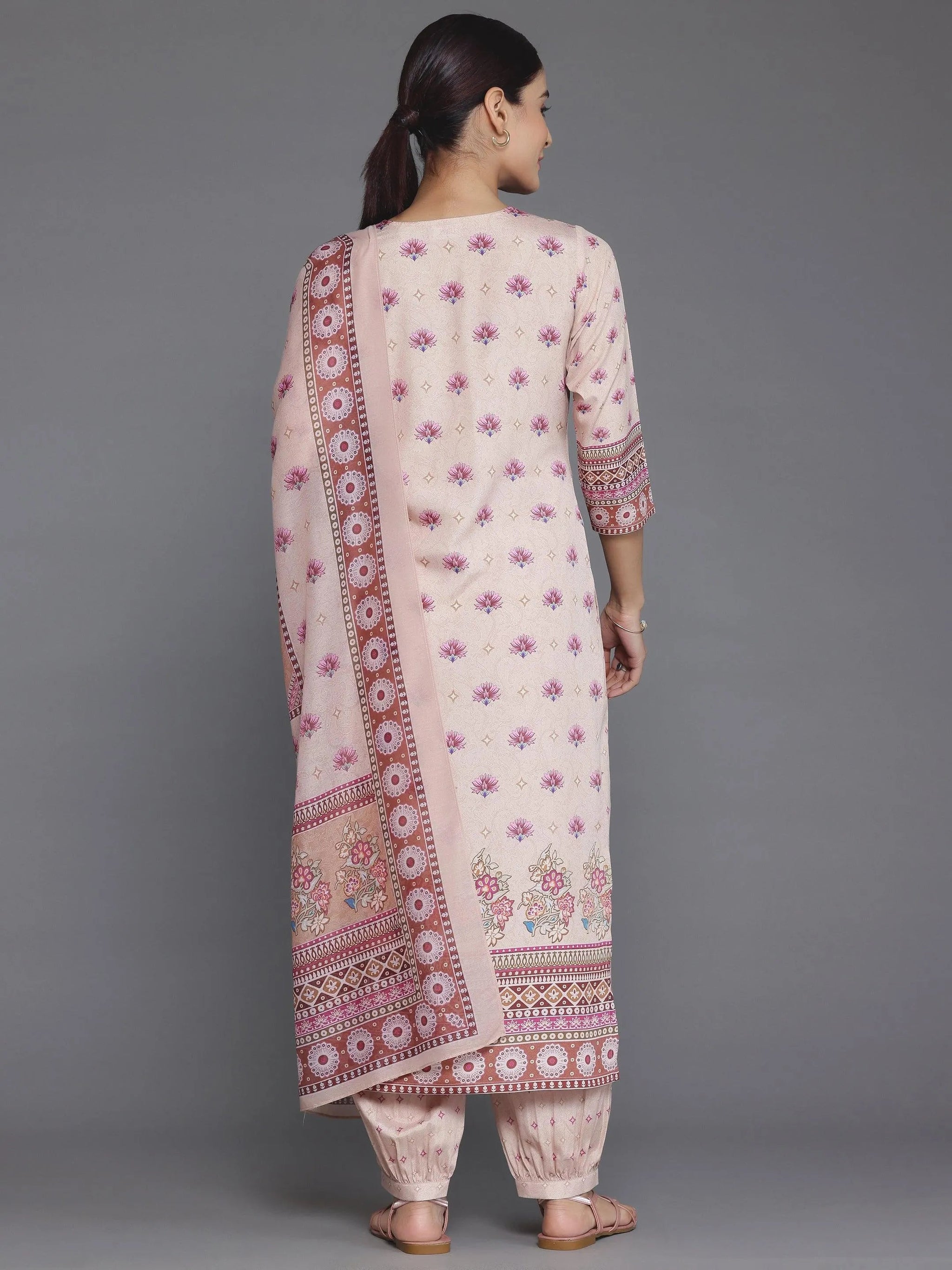 Libas Peach Printed Poly Crepe Straight Suit With Dupatta