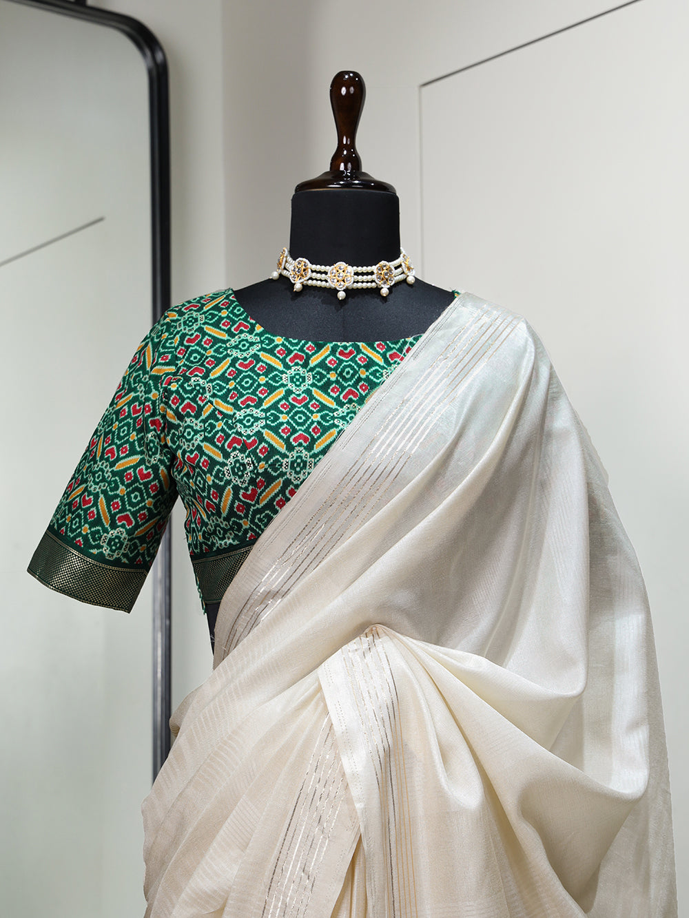 White Color Plain Manipuri Tussar Traditional Saree