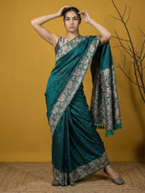 Soft Silk Printed Floral Saree with Rainbow Zari Woven Pallu and Contrast Blouse Festive Party Wear Saree