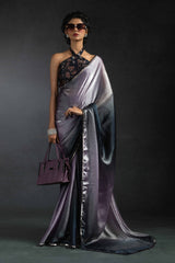Lavender Solid With Stone Work Satin Silk Ombre Ready To Wear Saree