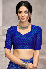 Blue Chiffon Saree Features Bandhani Print for Casual Occasion