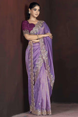 Lavender Organza Saree with Embroidery on the Edges for a Graceful Contemporary Look