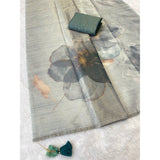 Sophisticated Blue Floral Digital Print Tissue Saree Enhanced With Handmade Tassels