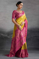 Traditional Mustard Kanjivaram Soft Silk Saree with Bold Kadiyal Weave