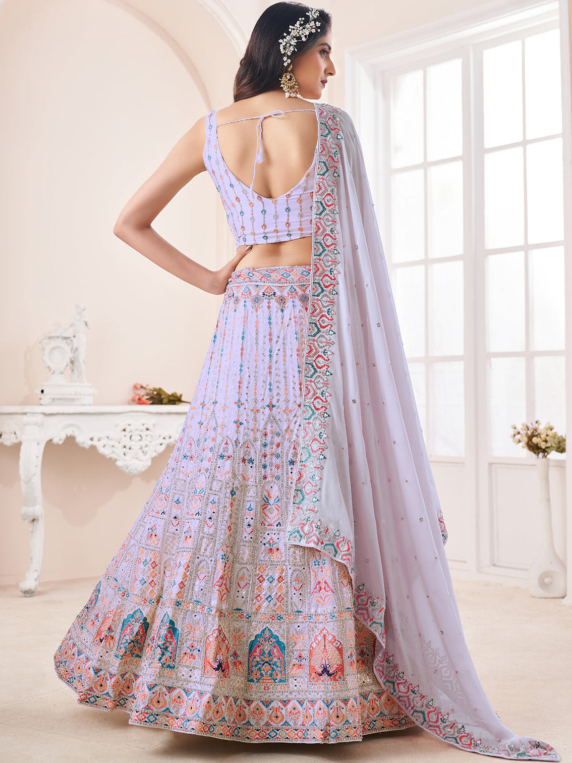 Light Purple Georgette Embellished Semi Stitched Lehenga Choli