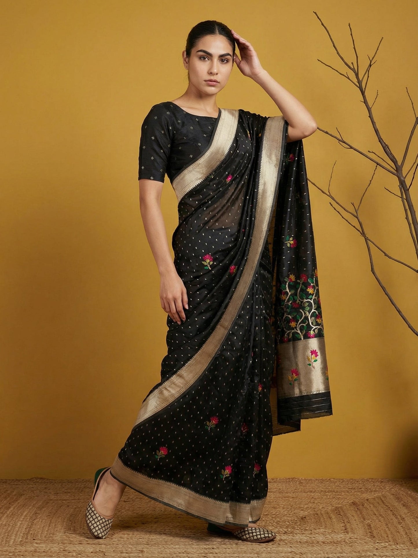 Soft Organza Meenakari Woven Saree with Jamdani Zari Pallu and Brocade Blouse Festive Wedding Party Wear Saree