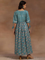 Libas Green Printed Cotton Fit and Flare Dress