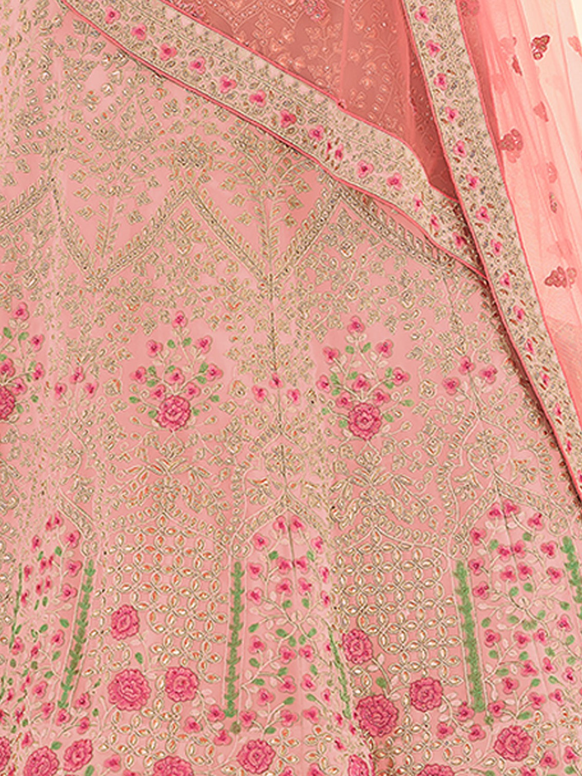Pink Georgette Semi Stitched Lehenga With Unstitched Blouse