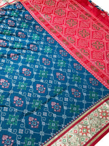 Denim Blue Pochampally Patola Soft Silk Saree